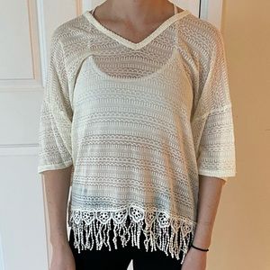 Alya Bohemian Light Beige Crochet Sweater Sz M
